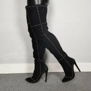 Women's Studded Over The Knee Thigh Boots High Heel Shoes Clubwear Stilettos 47 - Picture 1 of 10