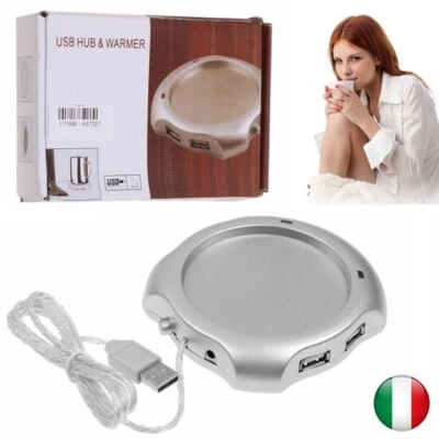 HUB USB 4 PORTE SCALDATAZZA CIABATTA MULTIPRESA ADADDATORE PC NOTEBOOK WARMER - Immagine 1 di 4