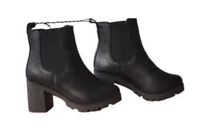 RUE 21 Slipper hohe STIEFELETTEN 3" Absatz GRÖSSE 7 SCHWARZ NEU - Bild 1 von 15