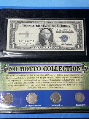 No Motto Collection Coin Mint Set & SILVER CERTIFICATE, First Commemorative Mint - Image 1 of 4