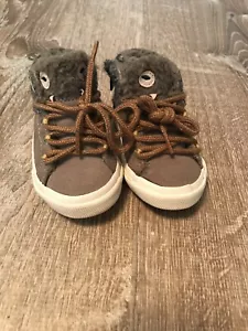 Zara Baby Shoes Boy 6-9 mos Beige Gray Tweed Leather Boots Monster Face Zipper - Picture 1 of 6