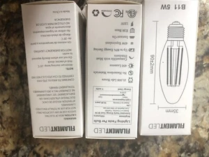 Three B11 Filament Bulb E26 Base Dimmable 5w40w Equivalent 450 Lumen 2700K Warm - Picture 1 of 3