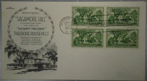 US 1953 FDC, Sagamore Hill Roosevelt Home, Day Lowry, Block of 4 3c - Picture 1 of 2