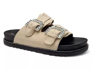 Womens Ex Store Nude Western Sliders Double Buckle Footbed Sandals Size UK 3-8 - Picture 1 of 20