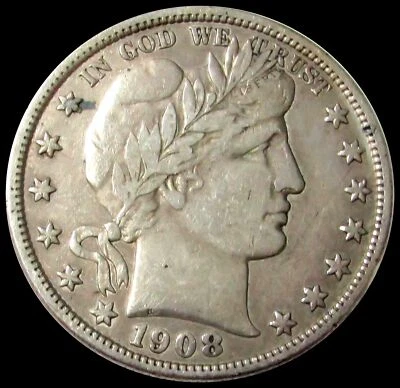 1908 D SILVER UNITED STATES BARBER HALF DOLLAR 50C COIN EXTRA FINE - Image 1 of 2