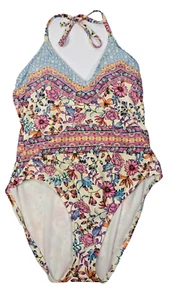 Reaction Kenneth Cole Women Multi-color Floral Halter One Piece Swimsuit Size L - Picture 1 of 6