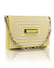 NWT Kristina George Yellow Leather Clutch Handbag, $420