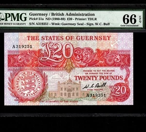 Guernsey 20 Pounds 1980-89 P-51a * PMG Gem Unc 66 EPQ * - Picture 1 of 2