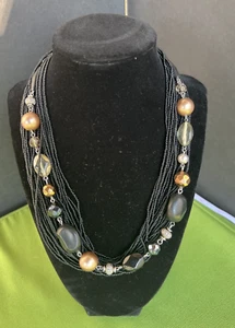 Coldwater Creek Multi-Strand Black Beaded Gem Necklace - Picture 1 of 11