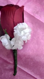 Set of 6 Burgundy & White boutonniers or Any Color $13.00 prom or wedding - Picture 1 of 2