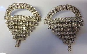 Vtg Antique Victorian Art Deco Musi Edwardian Clear Rhinestone Shoe Buckles Clip - Picture 1 of 5