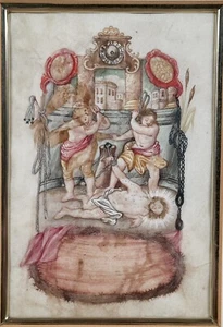 Antique Illuminated Vellum Manuscript Leaf Painting Christ Crucifixion 17th C. - Picture 1 of 5
