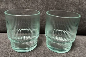Jonathan Adler Biba Glasses Ribbed Aquamarine 13 oz Set of 2 in Box - Picture 1 of 13