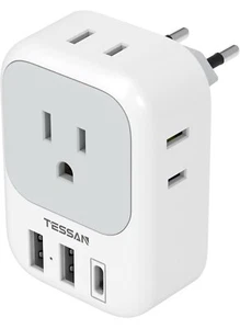 European Travel Plug Adapter International Plug 4 AC Outlets, 3 USB Ports, USBC - Picture 1 of 6