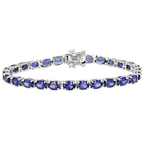 VALENTINO Bracciali Tennis 18 61 Ct Ovali Creati in Laboratorio Zaffiro Blu Placcato Oro Bianco 14K