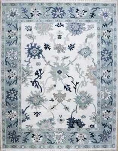 White-Grey Oushak Contemporary Hand-Knotted Rug to decor living room ethnic rugs - Picture 1 of 12