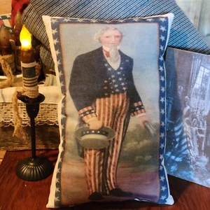 Uncle Sam 4th July Vintage Inspired Pillow PATRIOTIC PRIMITIVE - Picture 1 of 2