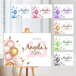 PERSONALISED BALLOON GIRLS BIRTHDAY WELCOME SIGN POSTER DISPLAY BOARD PRINT - Foto 1 di 7