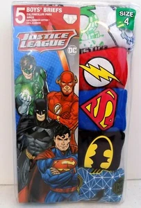 Justice League ~ Boys' 5 Pack Briefs ~ Size 4~Super Heroes Prints ~ Assorted~New - Picture 1 of 4