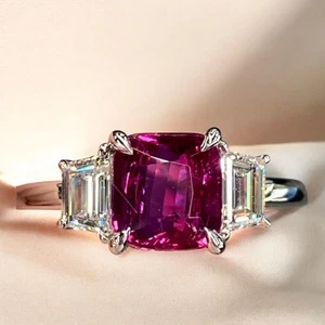 950 Platinum 2.60 Ct Cushion Cut Lab Grown Pink Sapphire Gemstone Wedding Ring - Picture 1 of 9