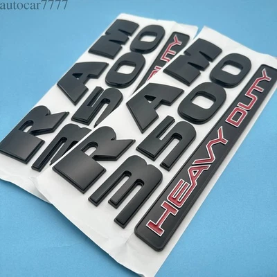 2PCS Set Front Door Emblems For 2015-2018 RAM 3500 Heavy Duty Badges Black Red - Изображение 1 из 4