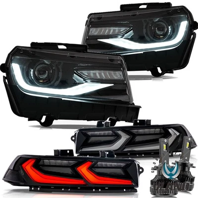 For 2014-15 Chevrolet Chevy Camaro VLAND Headlights+Smoked Tail Lights+LED Bulbs - Image 1 of 4