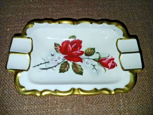Aschenbecher von Lindner Porzellan Küps Rose mit Goldrand - Picture 1 of 3