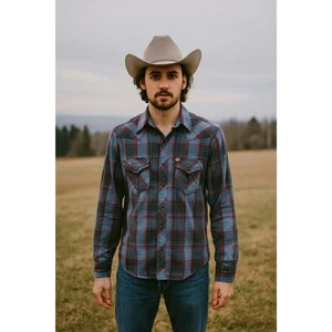 Salt Valley Western Pearl Druckknopf blau grau Knopfleiste Hemd Oberteil Herren Größe Small - Bild 1 von 10