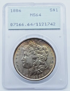 1886 P Morgan Silver Dollar PCGS MS64 Old Rattler Holder OGH Rainbow Tone- U1943 - Picture 1 of 7