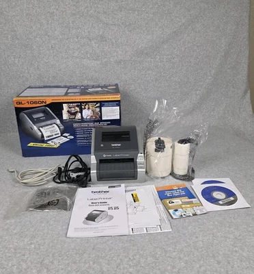 Brother QL-1060N 4" Wide Network Label Printer W Box Cables Discs Extra Rolls - Image 1 of 4