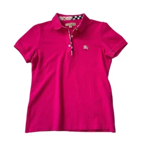 Burberry Girls Collared Check Polo Shirt Size L Youth Hot Pink Stretch - Picture 1 of 12