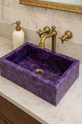 Fregadero de lavabo de mármol para baño - Cuenco de lavabo de piedra de ágata - Regalos de lavabo de lujo Foto 1 de 4