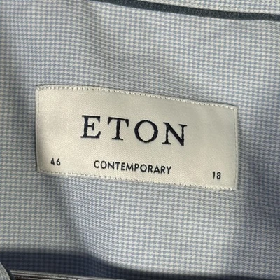 Camisa social masculina Eton 18 46 azul Houndstooth contemporânea manga longa - Imagem 1 de 4