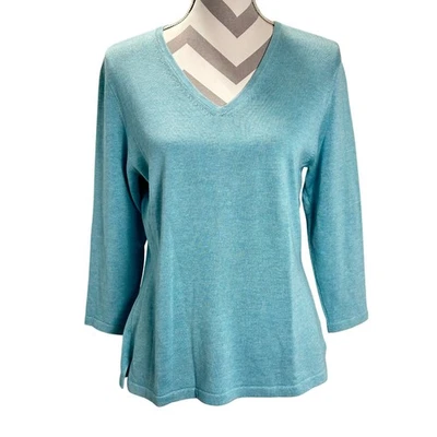Peter Millar Crown женщин шелк хлопок кашемир v-образным вырезом вязаный свитер Aqua средний - Изображение 1 из 4