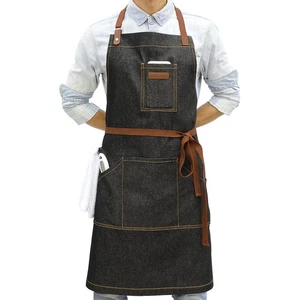 Denim Kitchen Apron with Pockets, Mens Womens Professional Chef Bib Apron for... - Picture 1 of 9