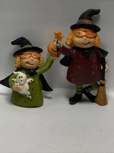 Halloween Hexe Figuren Keramik Glitzer 2er Set Basteln Lesen - Bild 1 von 7
