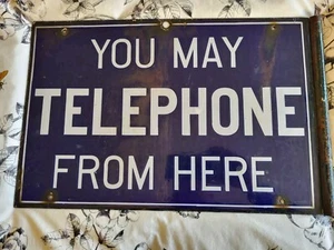 Vintage You May Telephone From Here Original Double-Sided Enamel Sign - Picture 1 of 5