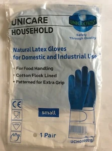 12 guantes caseros azules Unicare pequeños 100 % látex industria uso doméstico flocados - Imagen 1 de 2