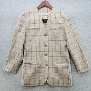 VTG Fausta Bianchi Womens Wool Alpaca Tan Plaid Blazer Jacket ITALY Cashmere - Picture 1 of 16