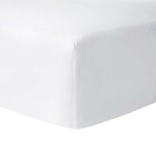 FLANDRE BY YVES DELORME, WHITE COTTON PERCALE 18" D FITTED SHEET, MADE IN FRANCE