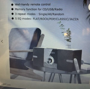 Compact Bookshelf Stereo System, 30W CD Player with Speakers FM Radio Remote New - Picture 1 of 6
