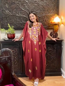 Boho Leisure Wear Maxi Kaftan Gypsy Hippie Red Embroidered Caftan Coverup L-2XL - Picture 1 of 7