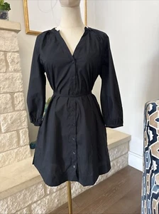 A New Day Women's Medium 3/4 Sleeve Button Down Tie Belt Black Dress W/ Pockets - Picture 1 of 8