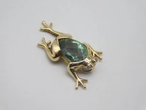 LOVELY VINTAGE 14K GOLD DIAMOND GREEN TOPAZ STONE FIGURAL FROG PENDANT - Picture 1 of 8