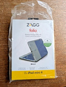ZAGG Durable Folio Case with Hinged Bluetooth Keyboard for iPad Mini 4/5 Blue - Picture 1 of 4
