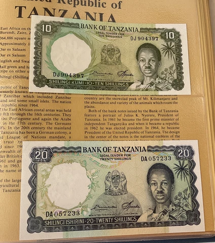 Banknotes of World Uncirculated  Mint - Tanzania - 1966 -1978 10 , 20 Shilling Cover