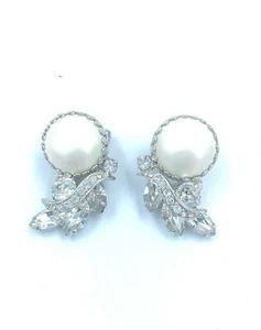 VINTAGE WEISS STRASS & KUNSTPERLEN CLIP ON OHRRINGE - Bild 1 von 9