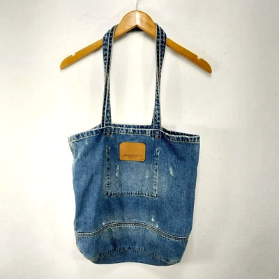 American Eagle Denim Shoulder Bag Large Tote Blue Jean Distressed Vegan Graphic - Image 1 of 4