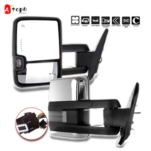 For 07-14 Silverado Sierra 1500 Chrome Power Heated Smoke LED Signal Tow Mirrors - Picture 1 of 9
