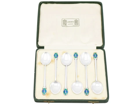 Antique 1930s Sterling Silver and Enamel Coffee Spoons by Liberty & Co Ltd Cover